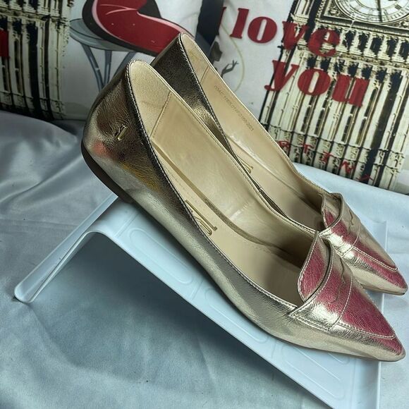 (A2)‎ SANTA LOLLA, Mocassim Couro Crystal Gold Metallic, size 8 B - Picture 1 of 14